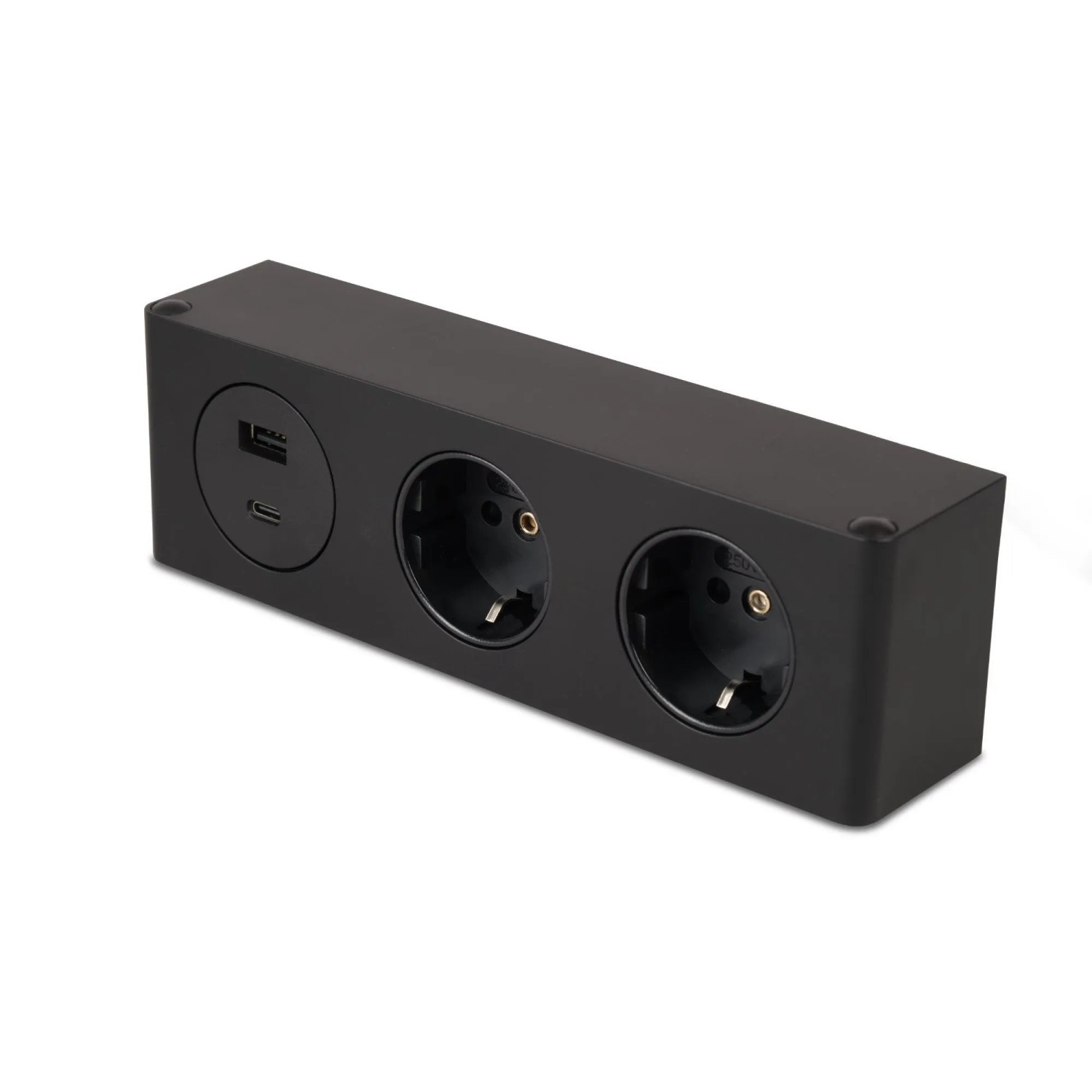 kalb Steckdosenleiste 3 Fach zur Montage 2x 230V 2x USB 200x46x62,5 mm Kabel mit Stecker Schwarz