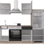 Flex-Well Küchenzeile Capri 220 cm in Schwarz Matt und Endgrain Oak mit E-Geräten und Spüle.