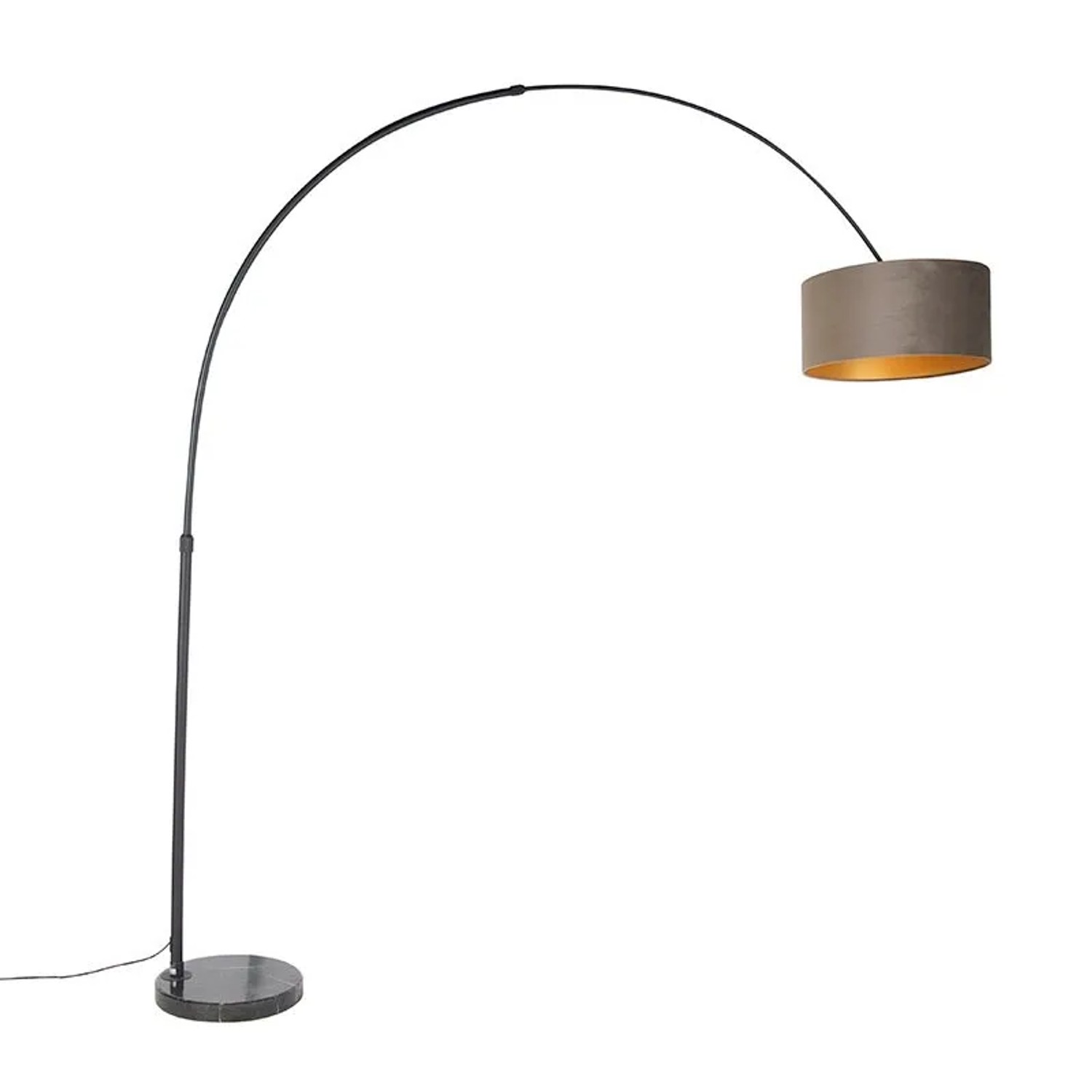QAZQA Bogenleuchte Schwarz mit Samtlampenschirm Taupe mit Gold 50 cm XXL