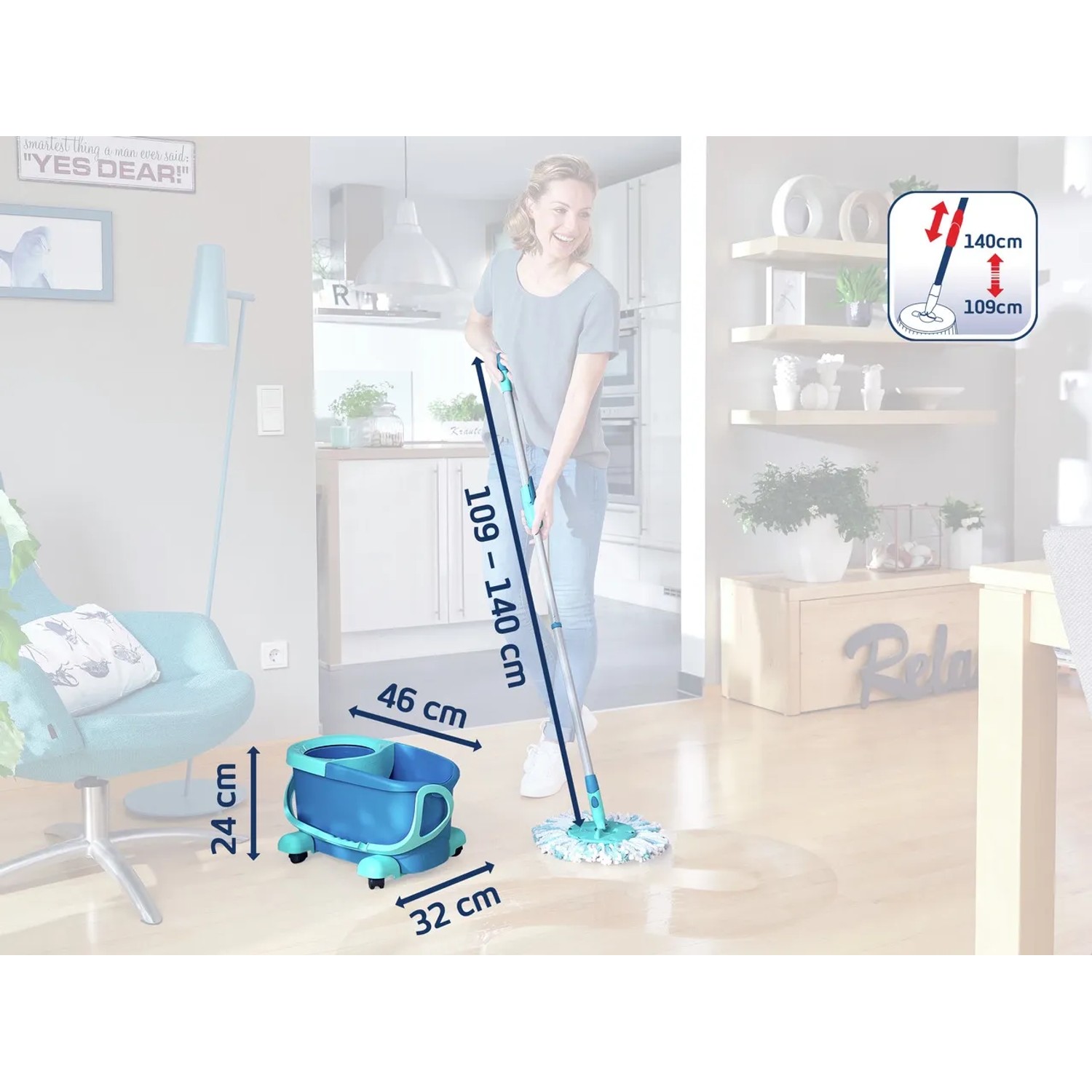 Leifheit CLEAN TWIST Disc Ergo Wischmopp Set mit Rollen für glatte Böden.