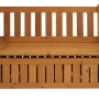Braune Gartenbank aus Tannenholz mit Stauraum unter der Sitzfläche. Truhenbank für den Outdoorbereich.