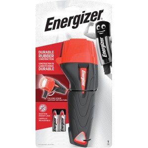 Energizer Impact Arbeitslampe mit 2 LEDs und Batterien. Robuste Taschenlampe mit Anti-Roll-Form.