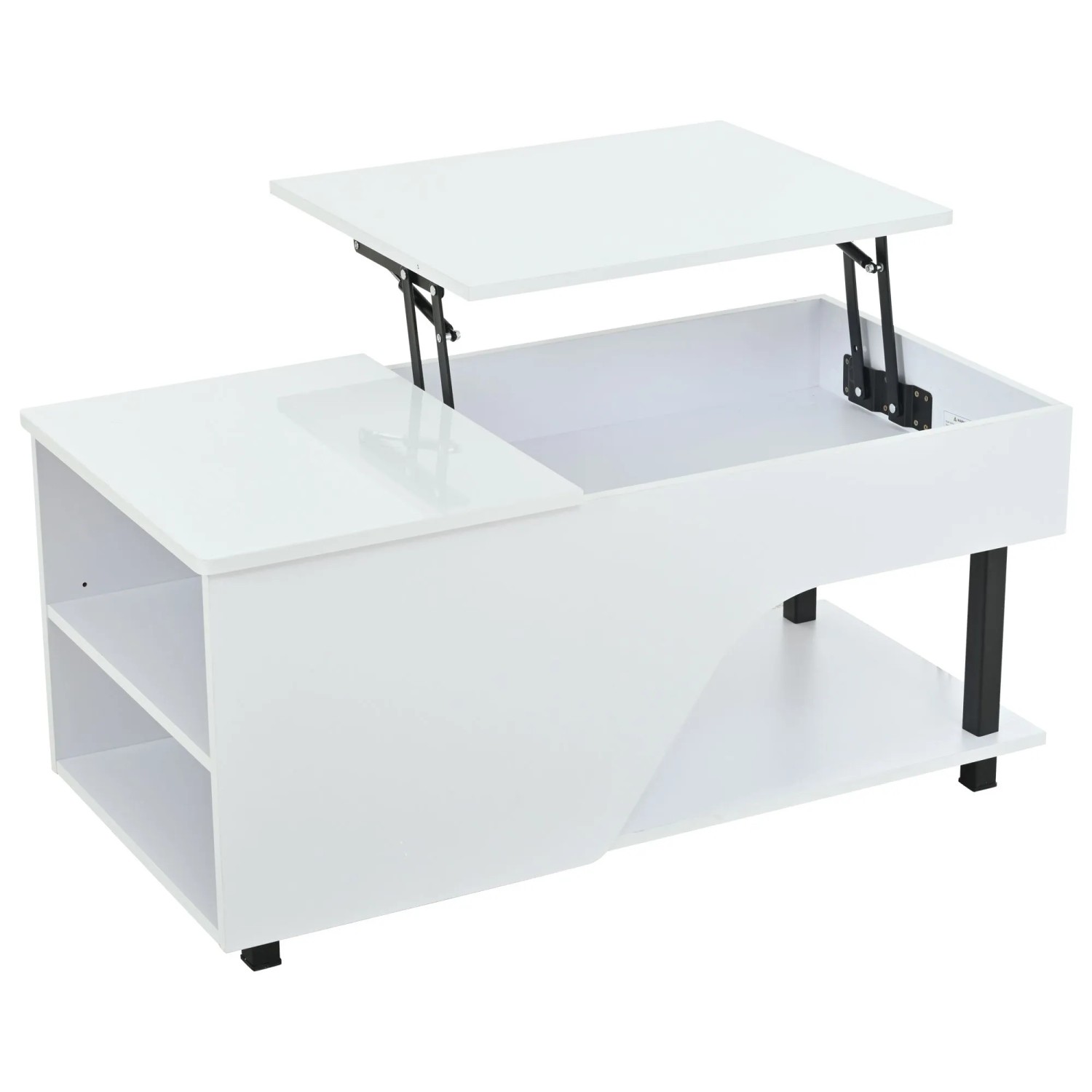 okwish Couchtisch mit LED Beleuchtung Verstecktem Stauraum Wohnzimmer 100x50x46cm Weiß
