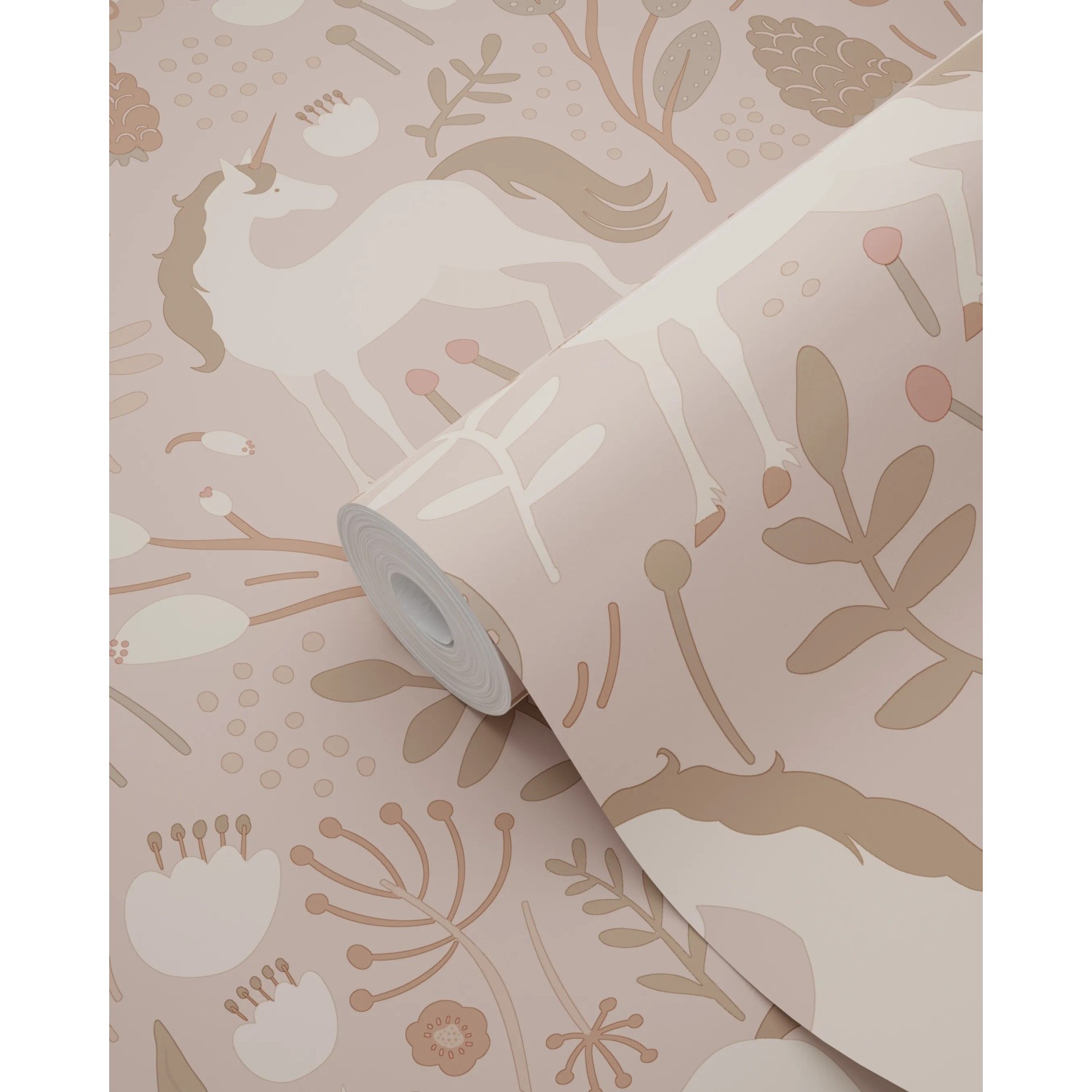 ESTAhome Vliestapete mit Einhorn-Muster in Altrosa, Rolle 50x900cm für Kinderzimmer.