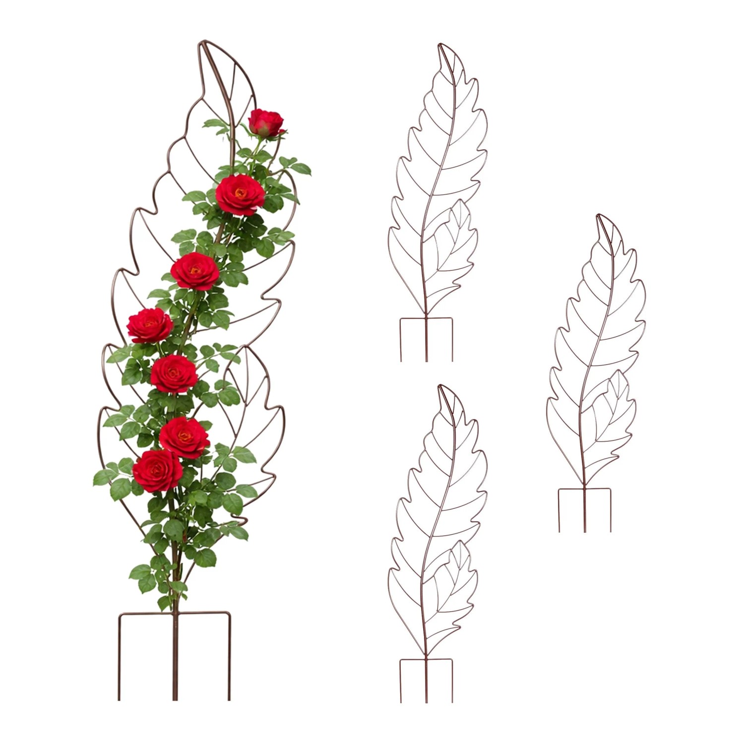 Relaxdays Rankgitter Blatt 4er Set Stahl Braun Wetterfest 100 cm x 30 cm x 1 cm