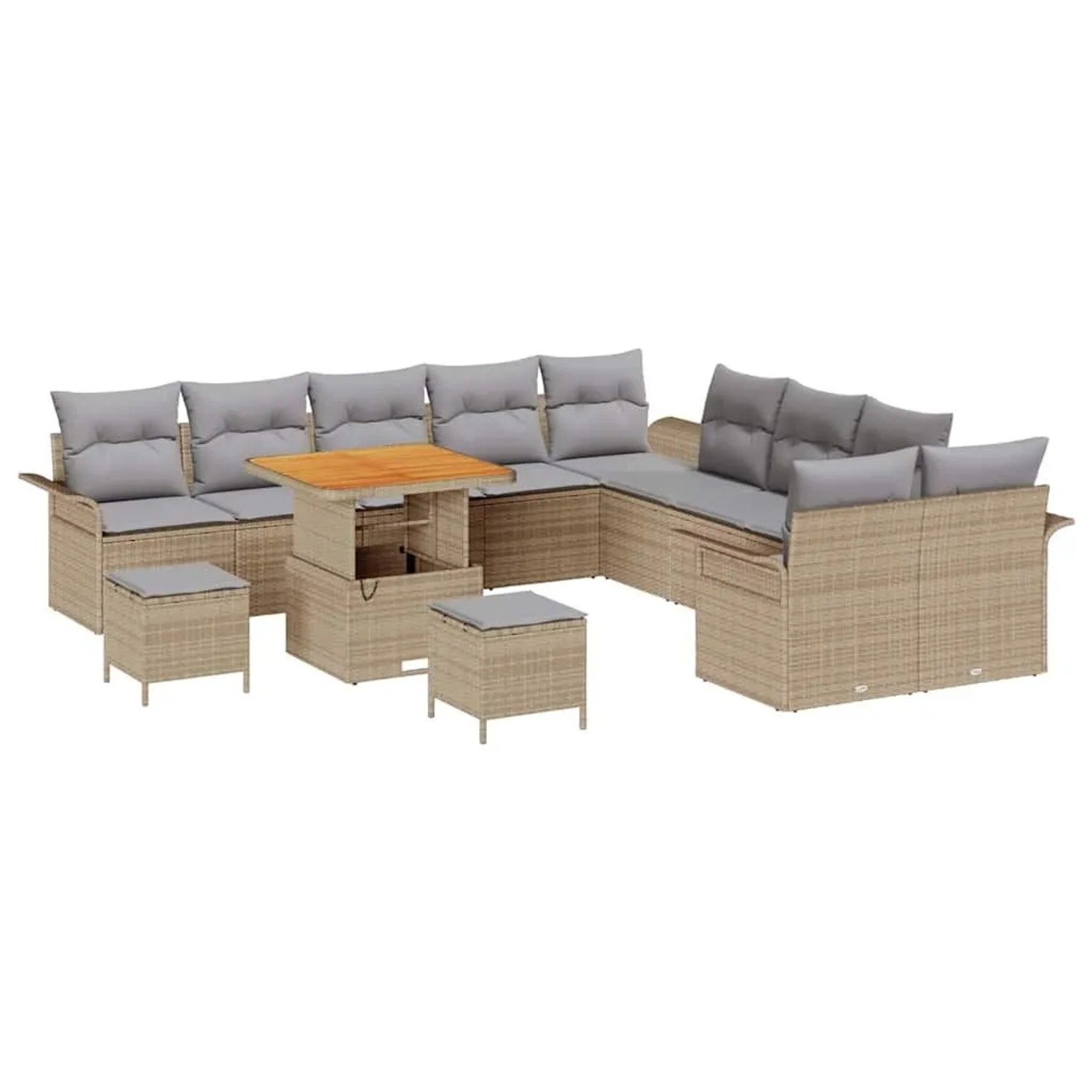 vidaXL Garten-Sofa-Set mit Kissen 13-Tlg Beige und Hellgrau 3364142