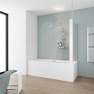 Schulte Badewannenaufsatz 2-teilig mit Seitenwand aus Echtglas in Weiß. Badewannenabtrennung.