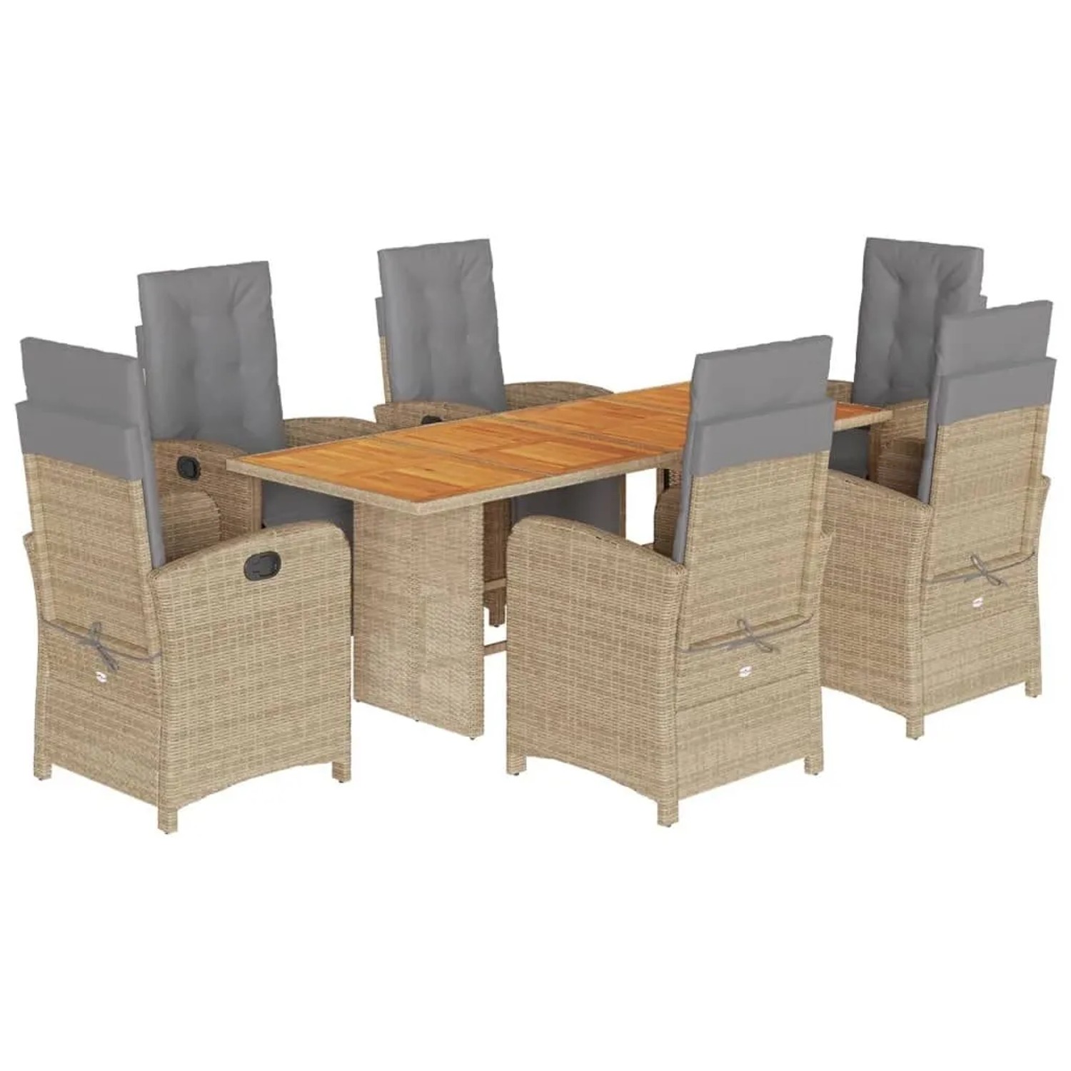vidaXL 7-Tlg Garten-Essgruppe mit Kissen Beige Poly Rattan 3212510