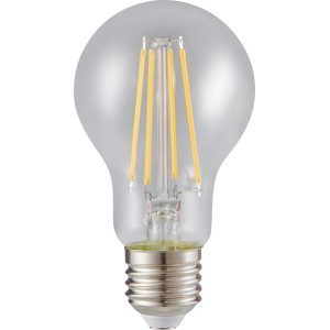 E27 LED Leuchtmittel in Globeform, 7W, warmweißes Licht für Wohnräume.