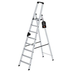 PROREGAL Stufen-Stehleiter mit 8 Stufen, einseitig begehbar, aus Aluminium.