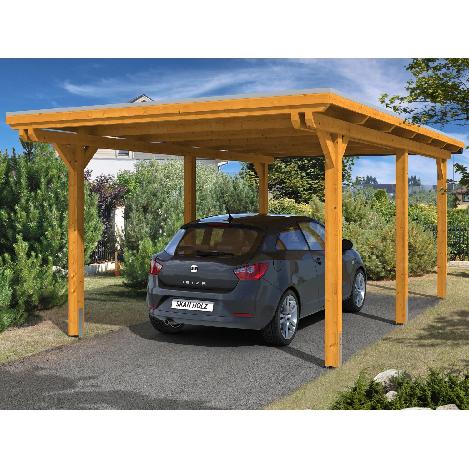 Skan Holz Einzelcarport Leimholz Eiche hell 354 cm x 604 cm günstig online kaufen