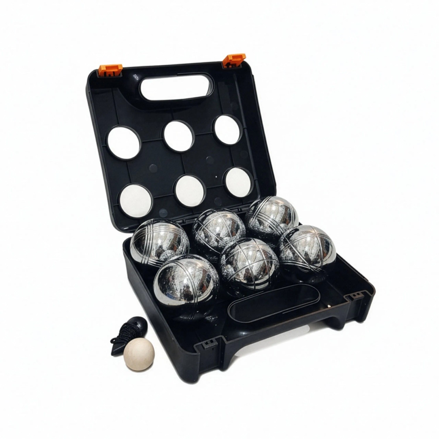 Relaxdays Boule Kugeln im Set Kunststoff Eisen Schwarz Silber mit Koffer und Abstandsmesser ø 7 cm 4,6 kg