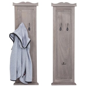 BERLINLODGE Garderobe 2er-Set 109x28x5,5cm Wandhaken Holz Grau-Braun Shabby