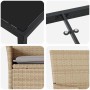 Detailansicht: Beige vidaXL Garten Essgruppe mit Poly Rattan, Tischplatte aus Glas, Stahlrahmen und Sitzkissen.