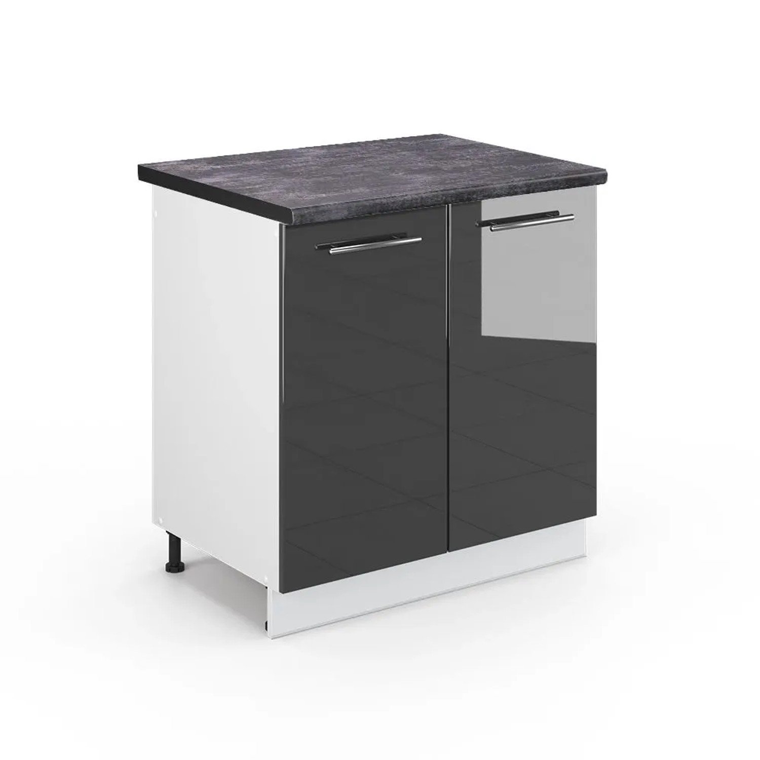 Vicco Spülenunterschrank Fame-Line Anthrazit Hochglanz Weiß 80 cm AP Anthrazit