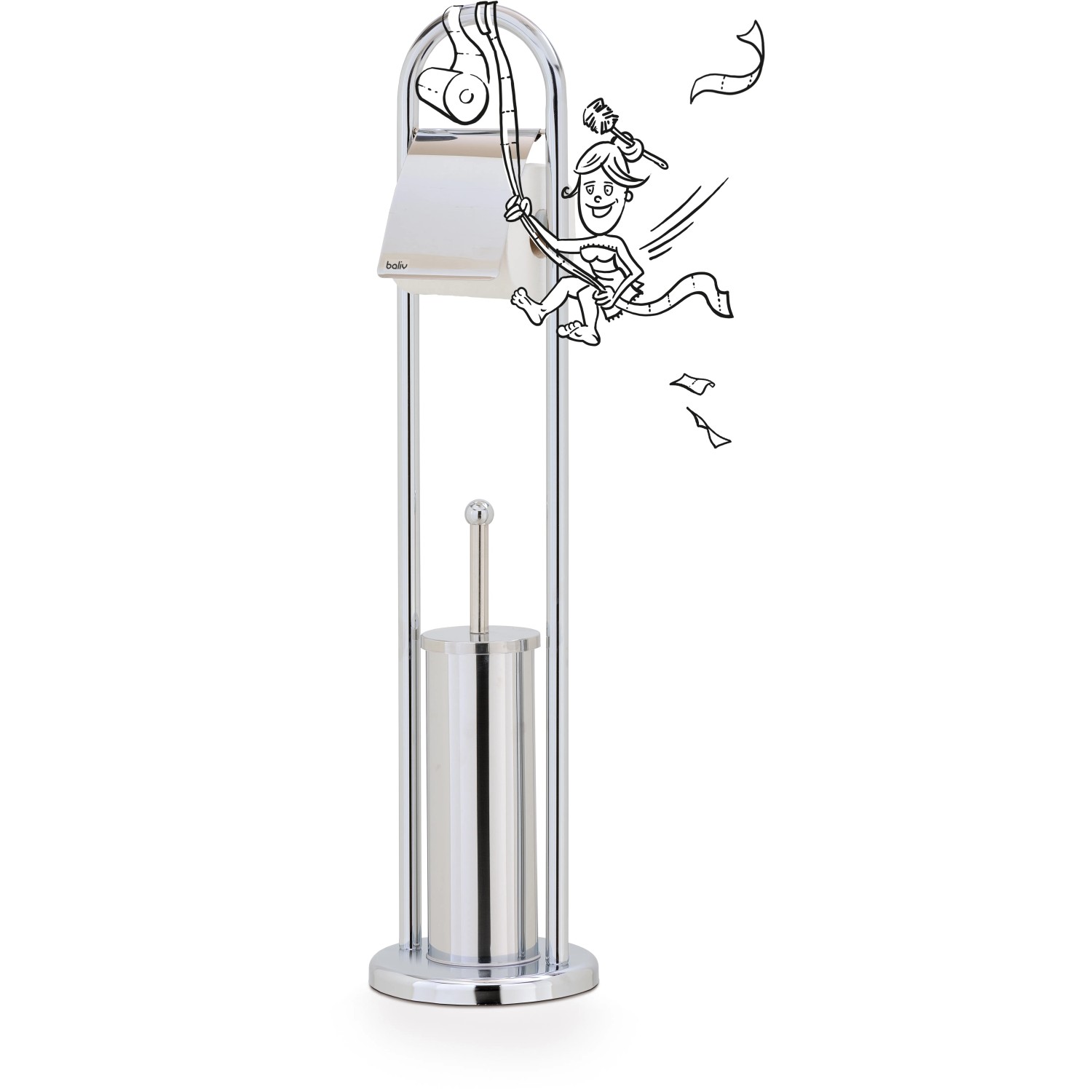 baliv WC-Bürstengarnitur ST-6960 mit Papierhalter, verchromt und freistehend.