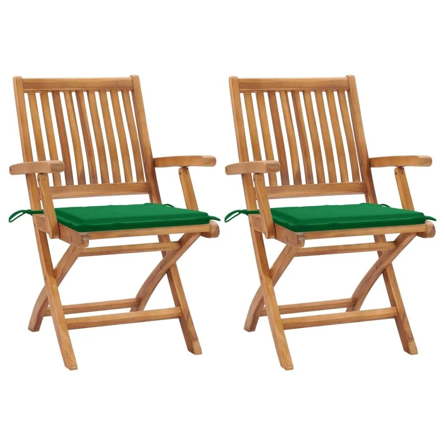 vidaXL Gartenstühle 2 Stk mit Grünen Kissen Teak Massivholz 3062411