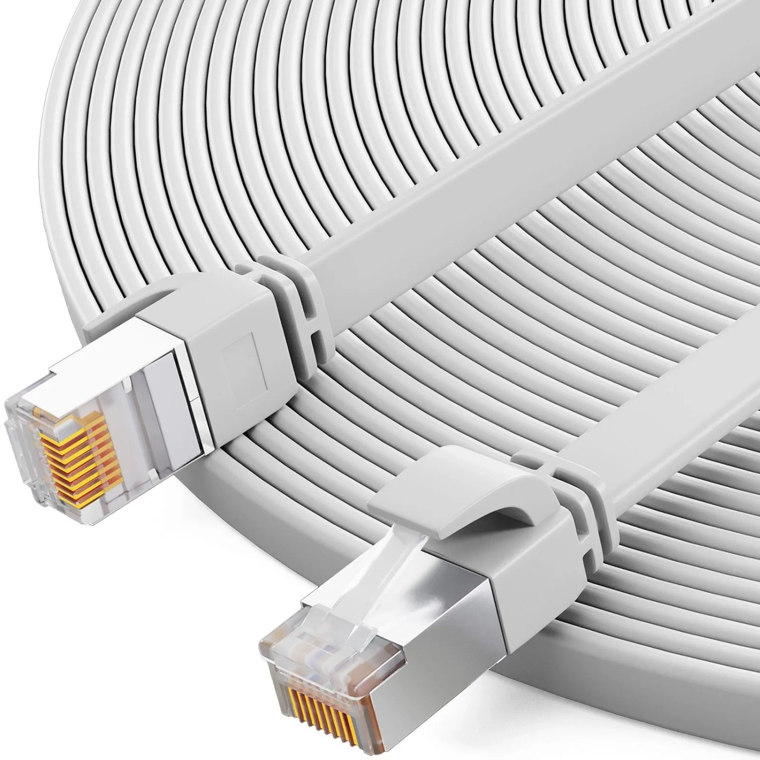 hb-digital Flachkabel CAT 7 Rohkabel RJ45 LAN Kabel Flach Kupfer bis zu 10 Gbit/s U/FTP PVC 7.5m Weiß