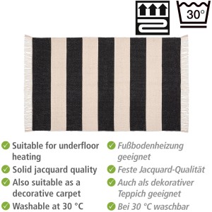 Wenko Badematte Kasi, Baumwolle recycelt, schwarz-weiß gestreift, 50x80cm