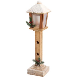 Dekorative Holz-Laterne mit LED, 52cm hoch, mit Schneefinish für stimmungsvolle Weihnachtsdeko.