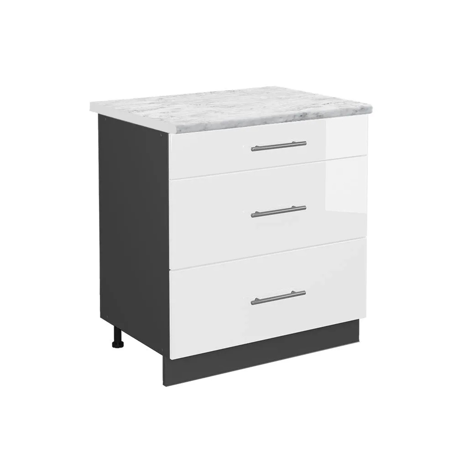 Vicco Küchenunterschrank Fame-Line Weiß Hochglanz Anthrazit 80 cm mit 3 Schubladen AP Marmor