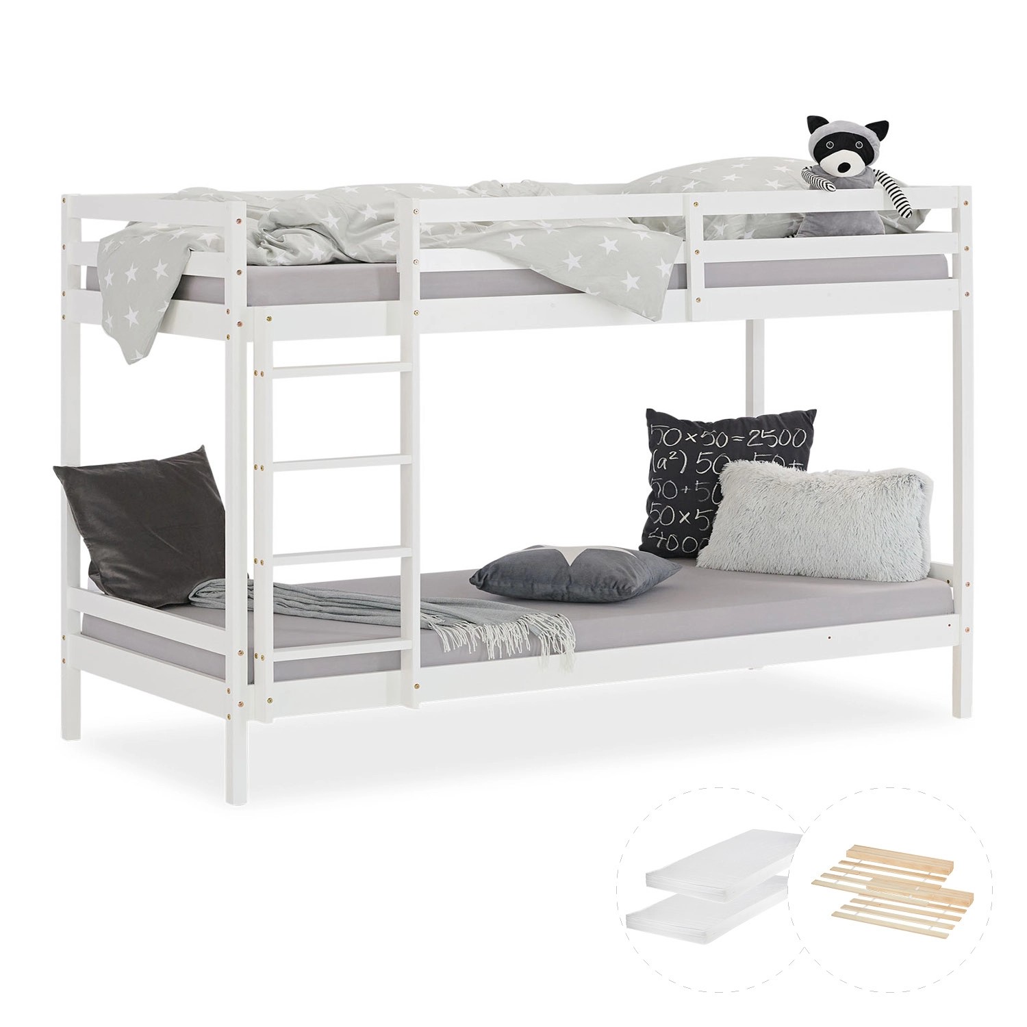 Homestyle4u Etagenbett in Weiß mit Matratze 90x200 cm 2501 günstig online kaufen