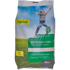 Sack Manna Rasendünger Turbo 20kg für Zier- und Gebrauchsrasen. Sorgt für dichten, grünen Rasen und verdrängt Moos.