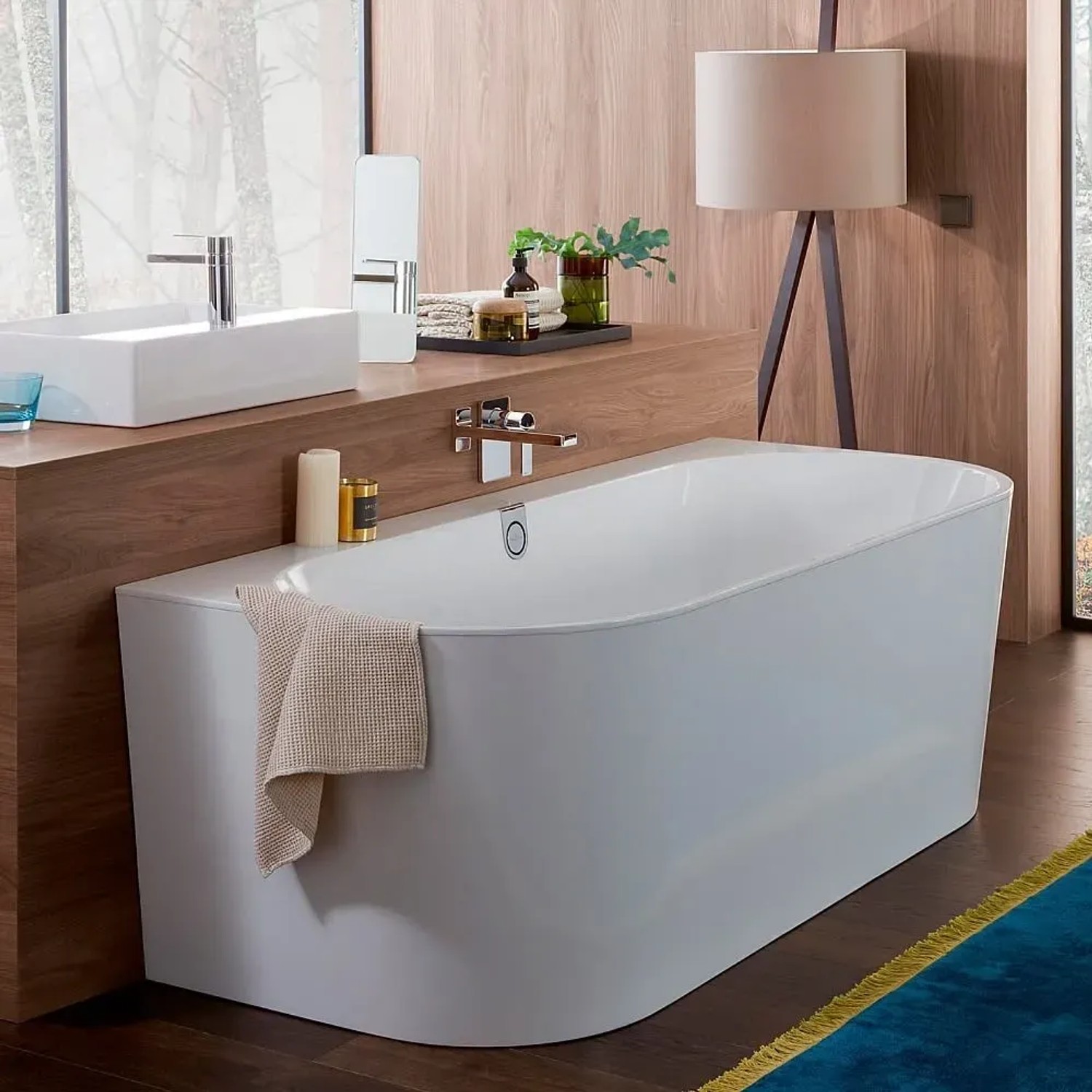 Villeroy & Boch Oberon 2.0 Vorwandbadewanne, 180x80 cm, Weiß, aus Quaryl® mit mittigem Ablauf.