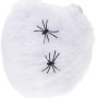 Dehnbares Spinnennetz aus Nylon mit zwei schwarzen Spinnen als Halloween Deko.