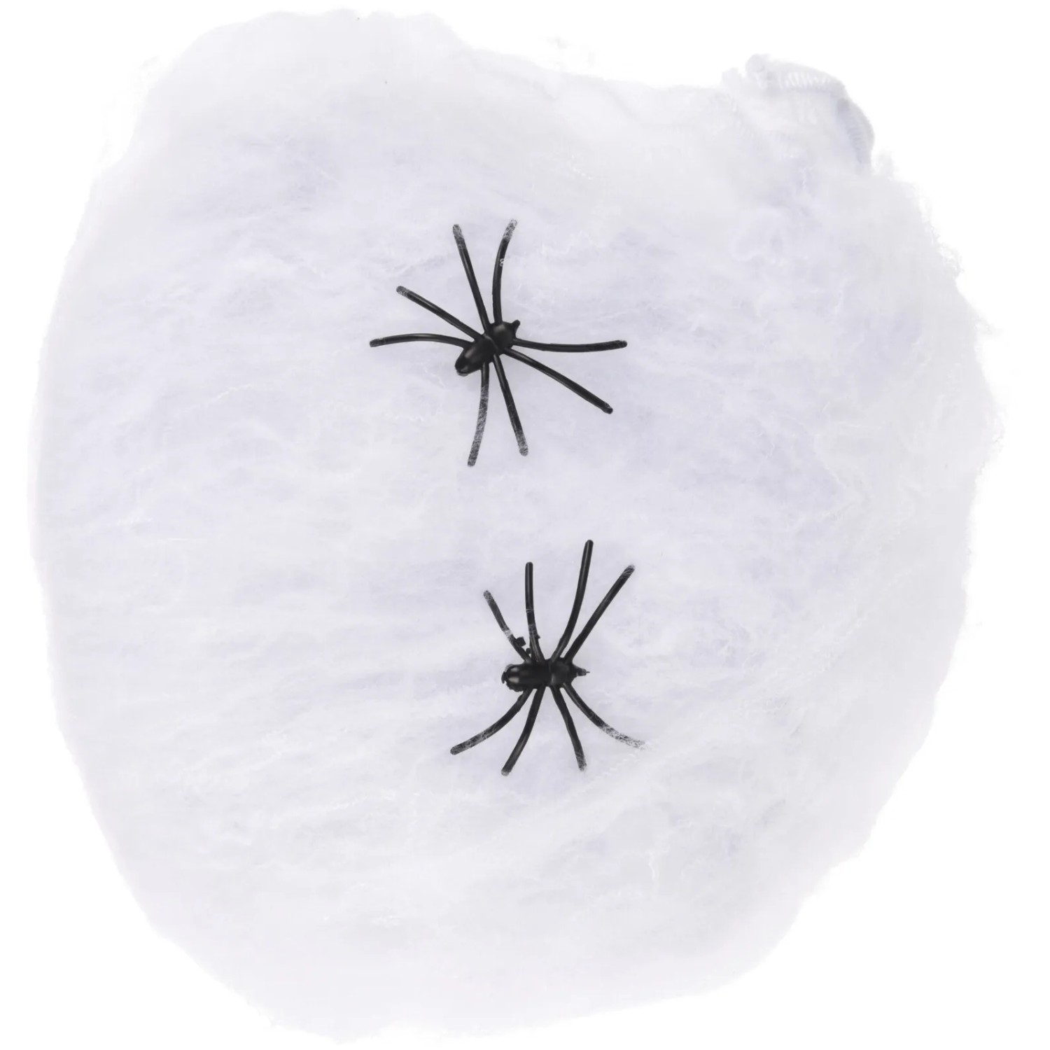 Dehnbares Spinnennetz aus Nylon mit zwei schwarzen Spinnen als Halloween Deko.