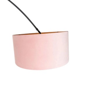 QAZQA Bogenleuchte Samt-Schirm Schwarz-pink mit Gold 50 cm XXL