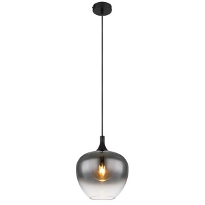 Schwarze Globo Hängeleuchte Maxy, Ø 24 cm, mit rauchfarbenem Glasschirm. Pendelleuchte für Wohnräume.