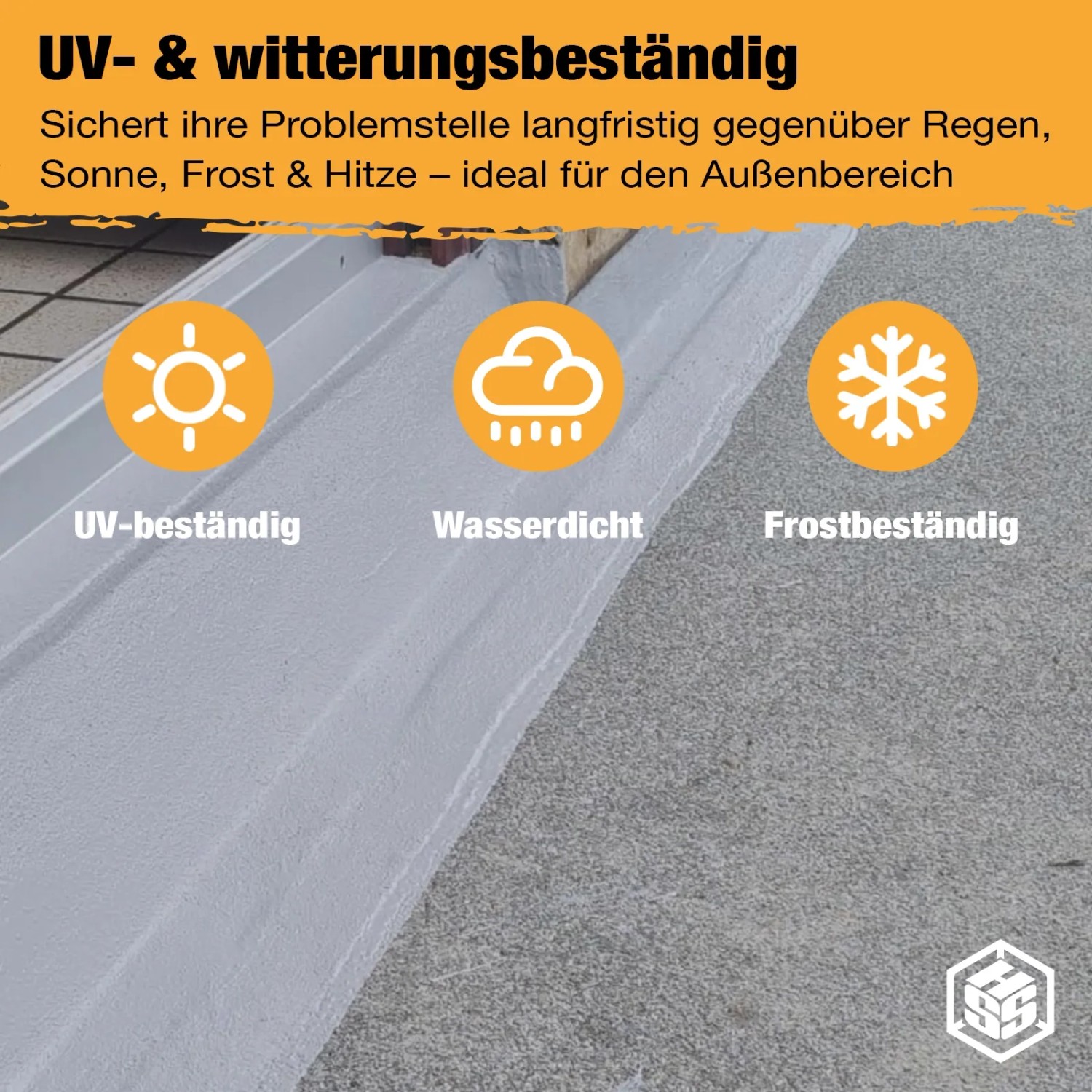 Grauer HSS Flüssigkunststoff (5 kg) für Bauabdichtungen, UV- und witterungsbeständig.
