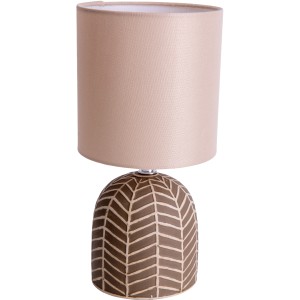 Braune Näve Tischleuchte Folio aus Keramik mit beigem Lampenschirm, ca. 27,5 cm hoch.