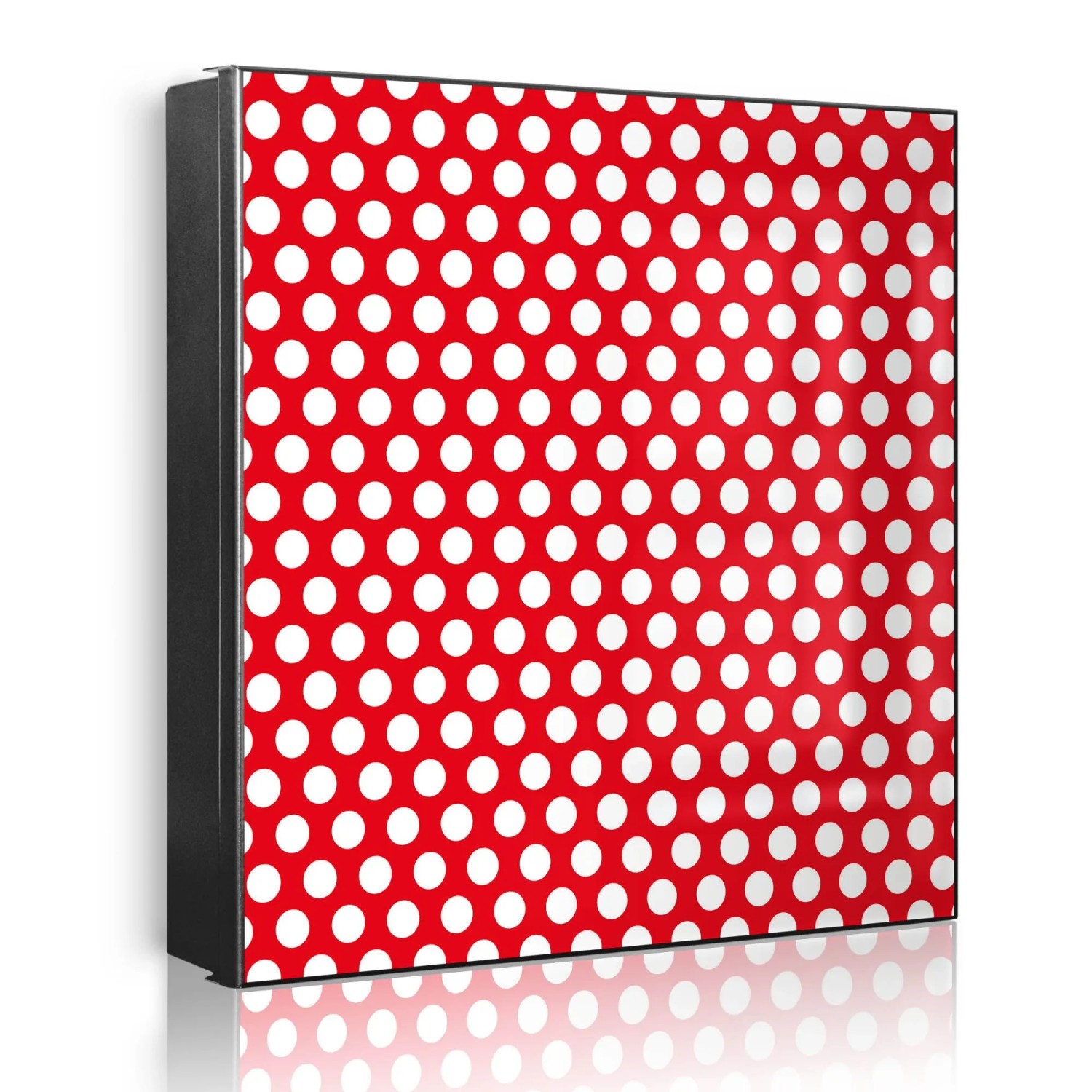 Banjado Großer Schlüsselkasten Metall 30x30cm Schwarz Scharnier Links 50 Haken Beschreibbar Magnetisch Motiv Punkte Rot