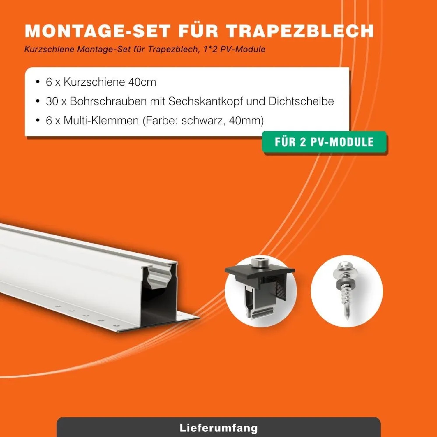 PVundSO Solarmodul-Halterung für 2 Module Befestigung Gartenhütte Trapezblech_9