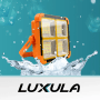 LUXULA Solar Baustrahler mit Akku, orange/schwarz, mit Magnet- und Hängefunktion.