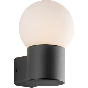 Eco-Light Außenwandleuchte Skittle, anthrazitfarben, mit runder, weißer Leuchtkugel. Klassische Wandlampe für den Außenbereich.