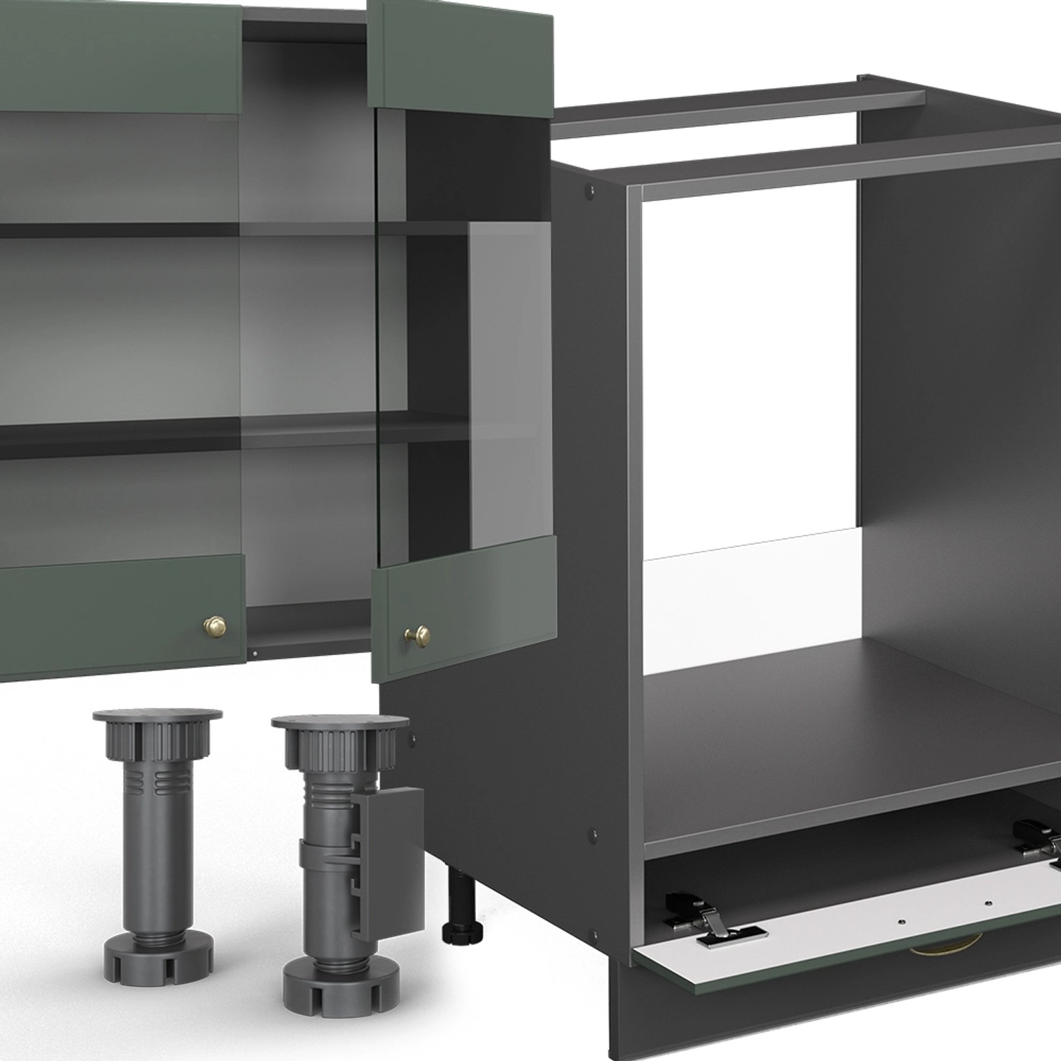 Vicco Küchenzeile Fame-Line, 300 cm, grün-gold/anthrazit, ohne Arbeitsplatte.