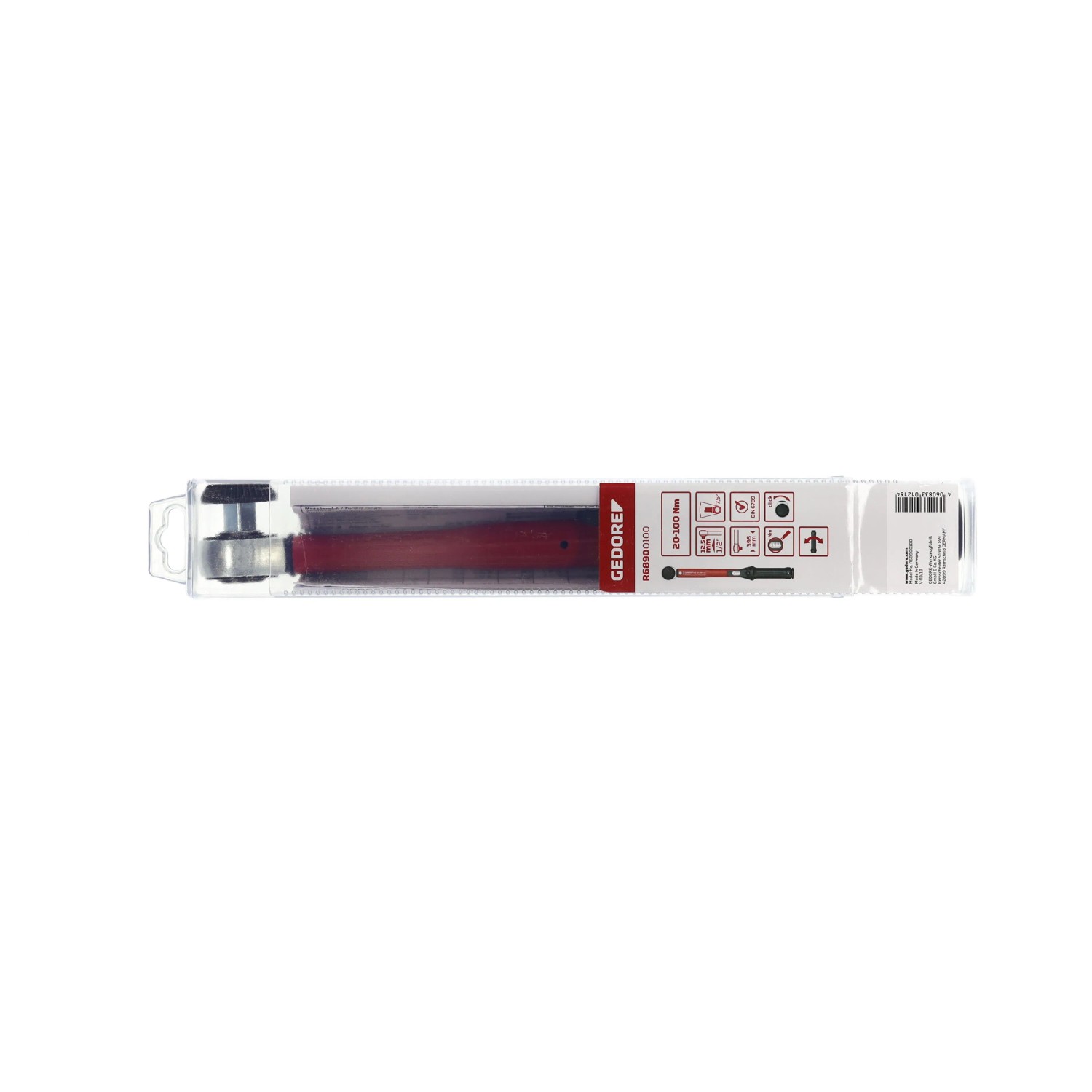 Gedore Drehmomentschlüssel R68900100, 20-100 Nm, im transparenten Kunststoffkoffer.