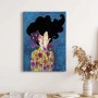 Modernes Wandbild: Frau mit Blumenkopf auf Leinwand im Retro-Stil. Bunte Wanddekoration für Wohnräume.