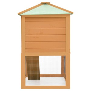 vidaXL Kleintierstall aus Holz, 2 Etagen, mit grünem Dach und Drahtgitter.