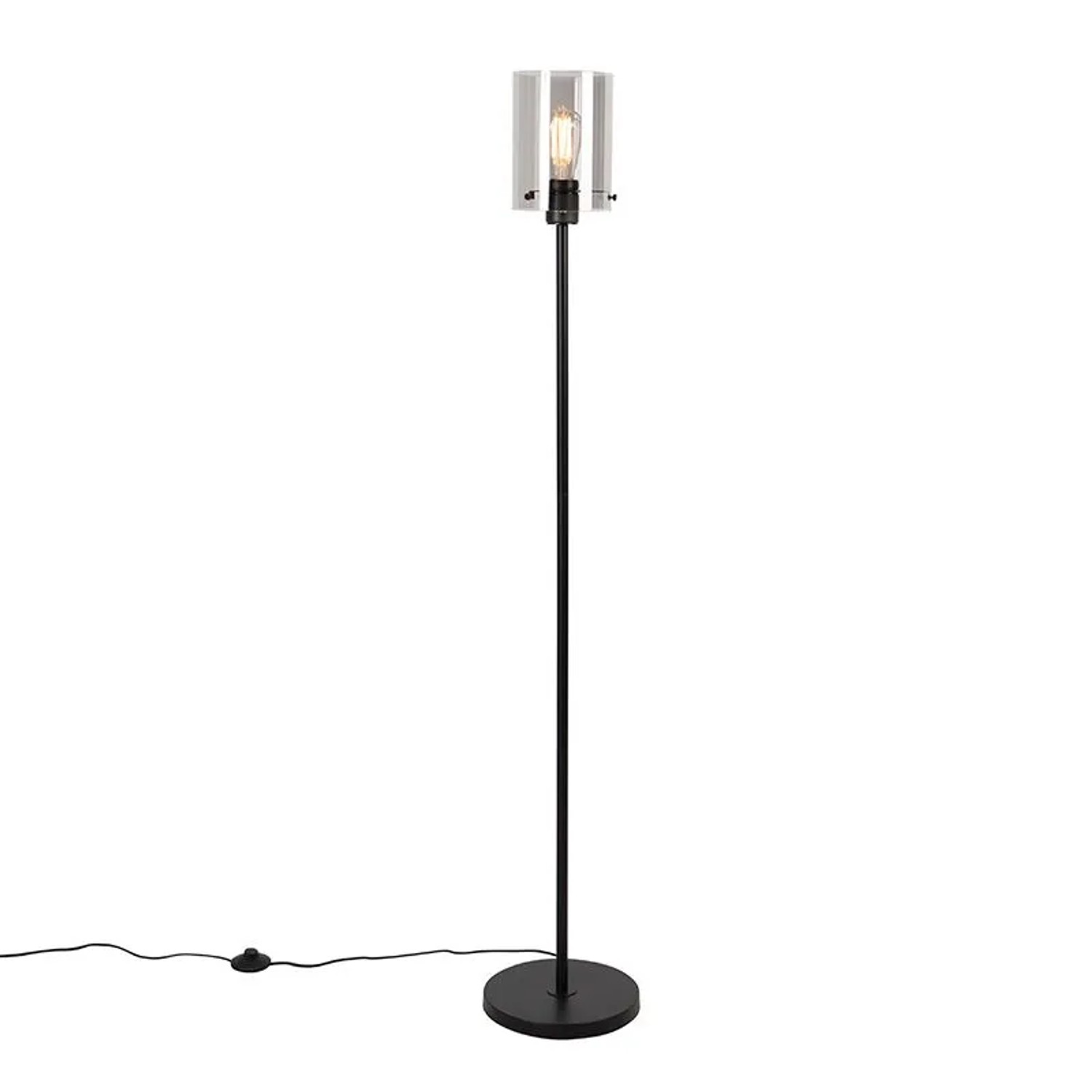 QAZQA Design Stehleuchte Schwarz mit Rauchglas Kuppel