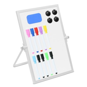 Relaxdays Whiteboard Tisch Eisen Aluminium Kunststoff Weiß Silber Magnetisch Doppelseitig 30 cm x 20 cm 0,37 kg