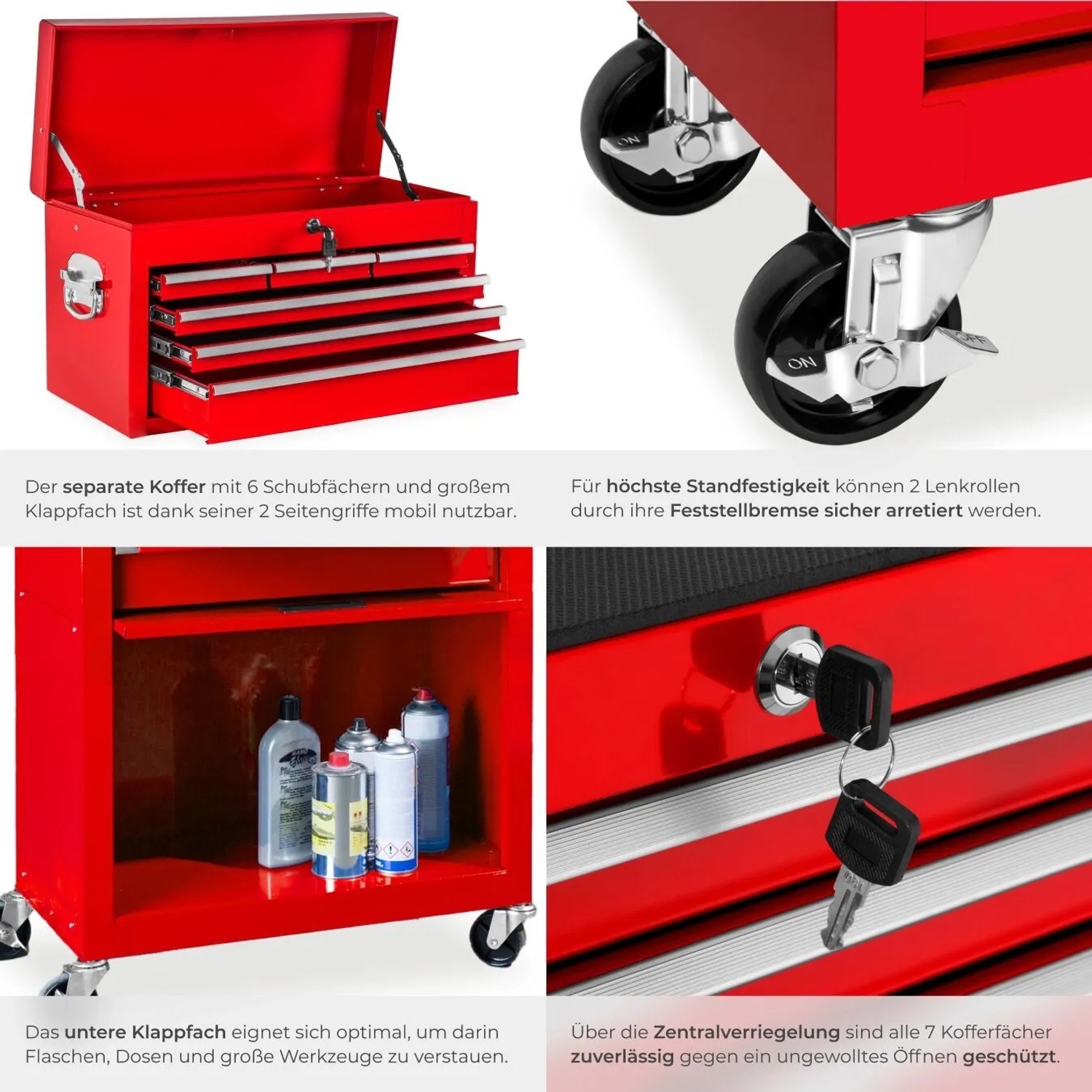 Tectake Werkzeugwagen  8 Kugelgelagerte Schubladen Mit Antirutschmatten Belastbarkeit 150 kg  69 x 33 x 110 cm Rot_4