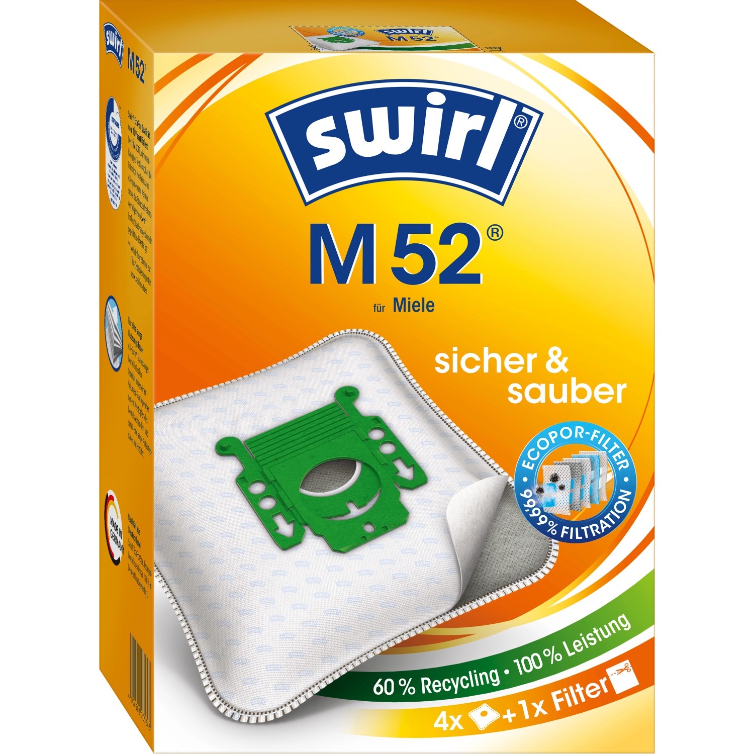 Swirl® Staubsaugerbeutel M 52® EcoPor® 4 St.