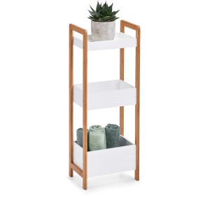 Zeller Standregal mit 3 Ablagen aus Bambus und MDF, weiß. Ideal für Bad oder Küche.