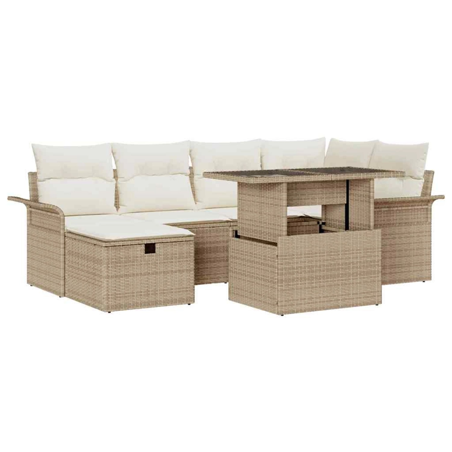 vidaXL Garten-Sofa-Set mit Kissen mit Speicher 7-Tlg Beige Poly Rattan 3361 günstig online kaufen