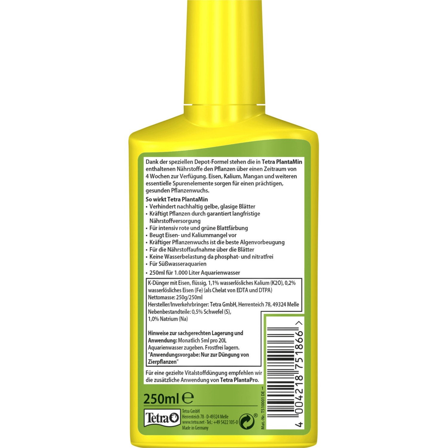 Tetra PlantaMin Pflanzendünger 250ml für gesunde Aquarienpflanzen.