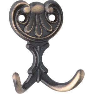 Wandhaken 505 in Altmessing brüniert, Metallhaken mit zwei Hakenarmen.